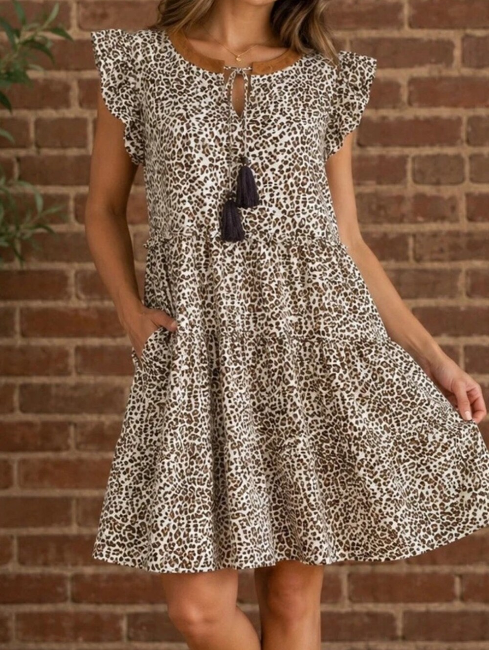 Anthropologie THMLLeopard Print Ruffle Tiered Dress, Sz. M.